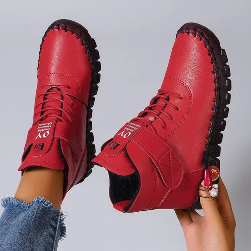 Damen nan knöchelhohe Freizeitboots mit Klettverschluss, elastischer Schnürung und markanter Profilsohle Drune