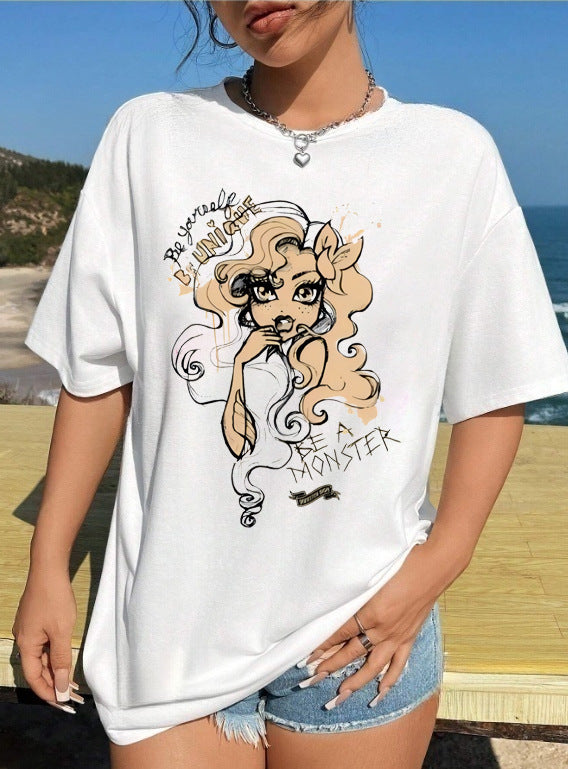 Damen T-Shirt mit künstlerischem Skelettmotiv und einzigartigem Druck Drune