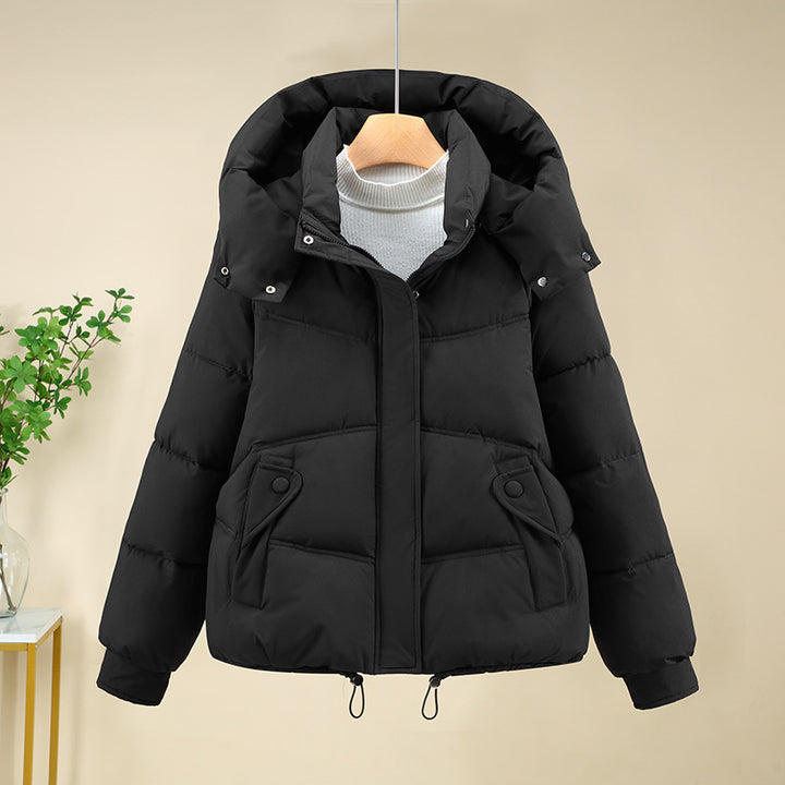 Damen moderne Pufferjacke mit abnehmbarer Kapuze und praktischen Taschen Drune