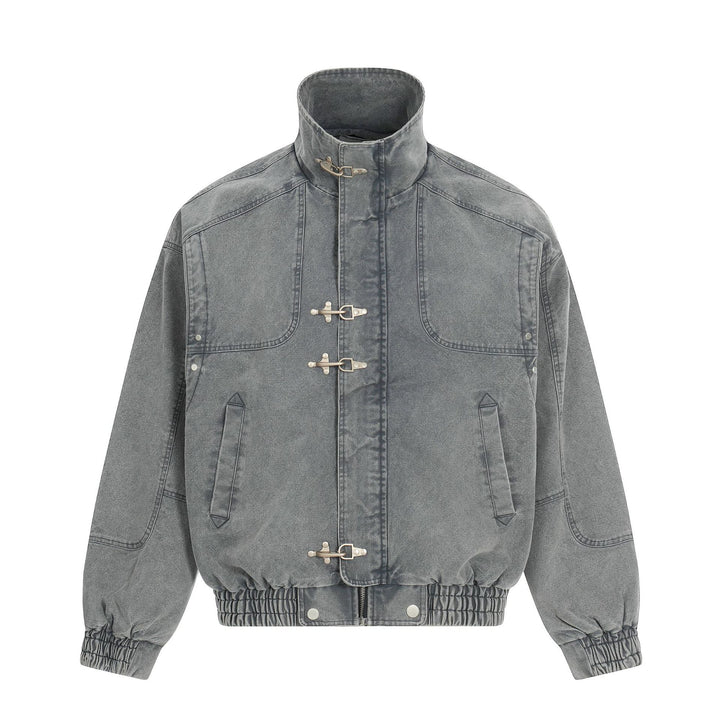 Herren Kurz geschnittener Canvas-Denim Field‑Blouson mit Knebelverschlüssen und hohem Stehkragen Drune