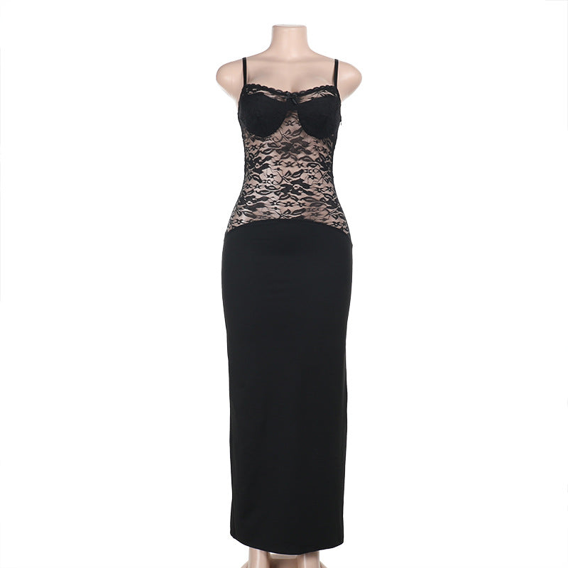 Damen elegantes Spitzenkleid mit figurbetontem Unterteil und verführerischem Oberteil Drune