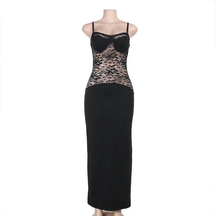 Damen elegantes Spitzenkleid mit figurbetontem Unterteil und verführerischem Oberteil Drune