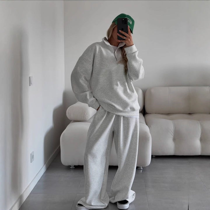Damen Oversize Sweatshirt mit Halbzip und hohem Stehkragen Drune