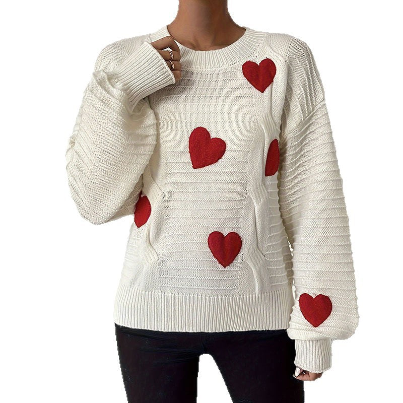 Damen Strickpullover mit Herz-Applikationen in modernes Design Drune