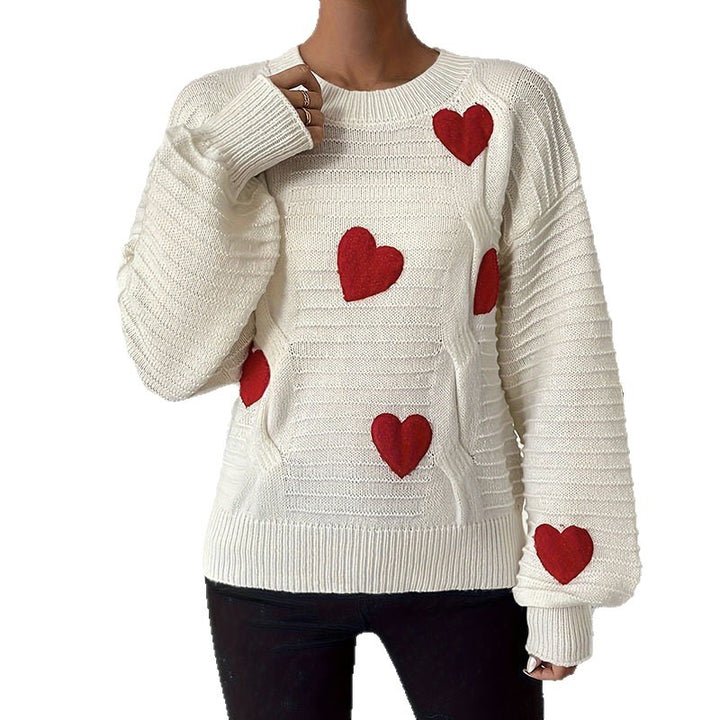 Damen Strickpullover mit Herz-Applikationen in modernes Design Drune