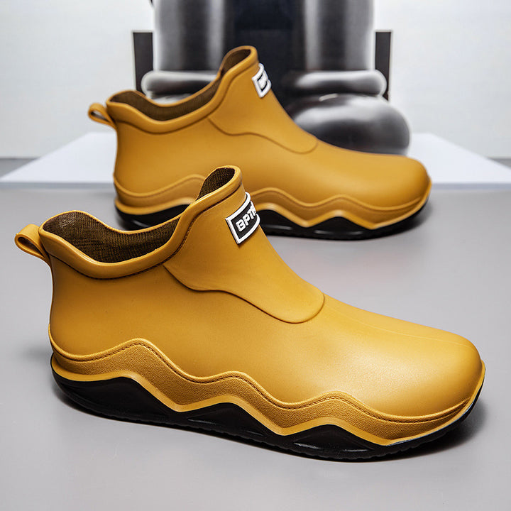 Damen Wasserdichte Slip-On Ankle‑Gummistiefelette mit umgeschlagenem Strickkragen Drune