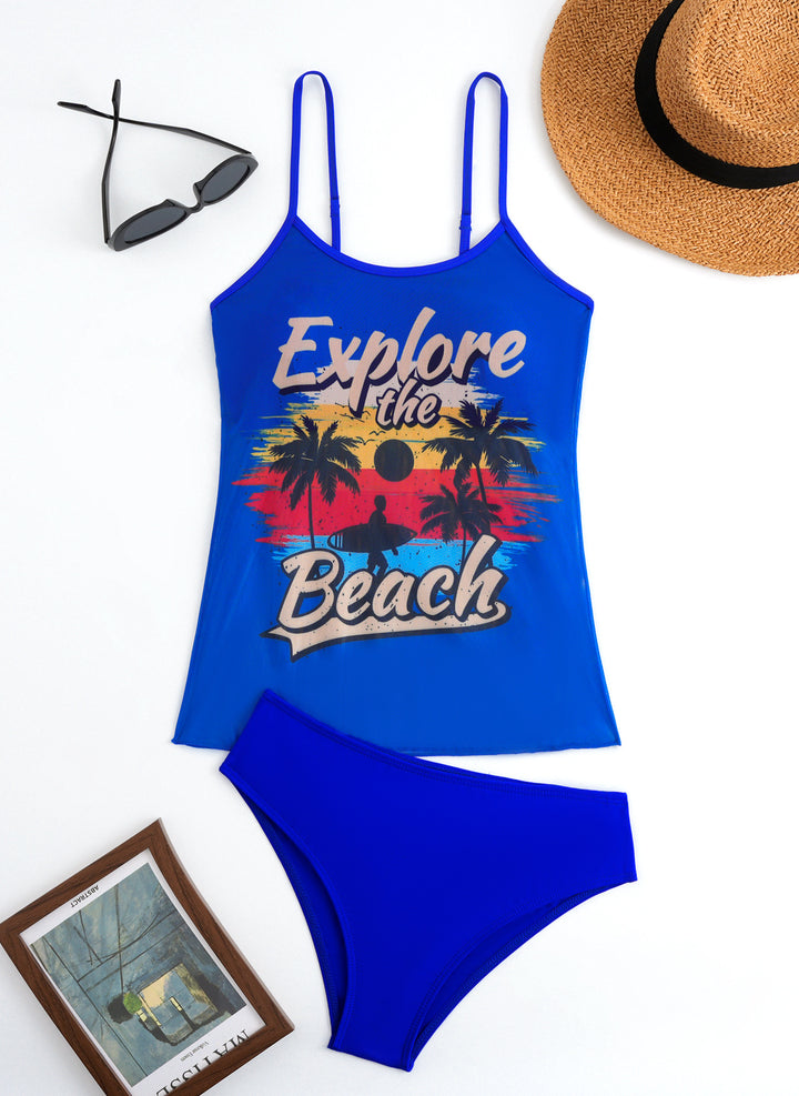 Damen Sportliches Tankini-Set mit trendigem Druck Drune