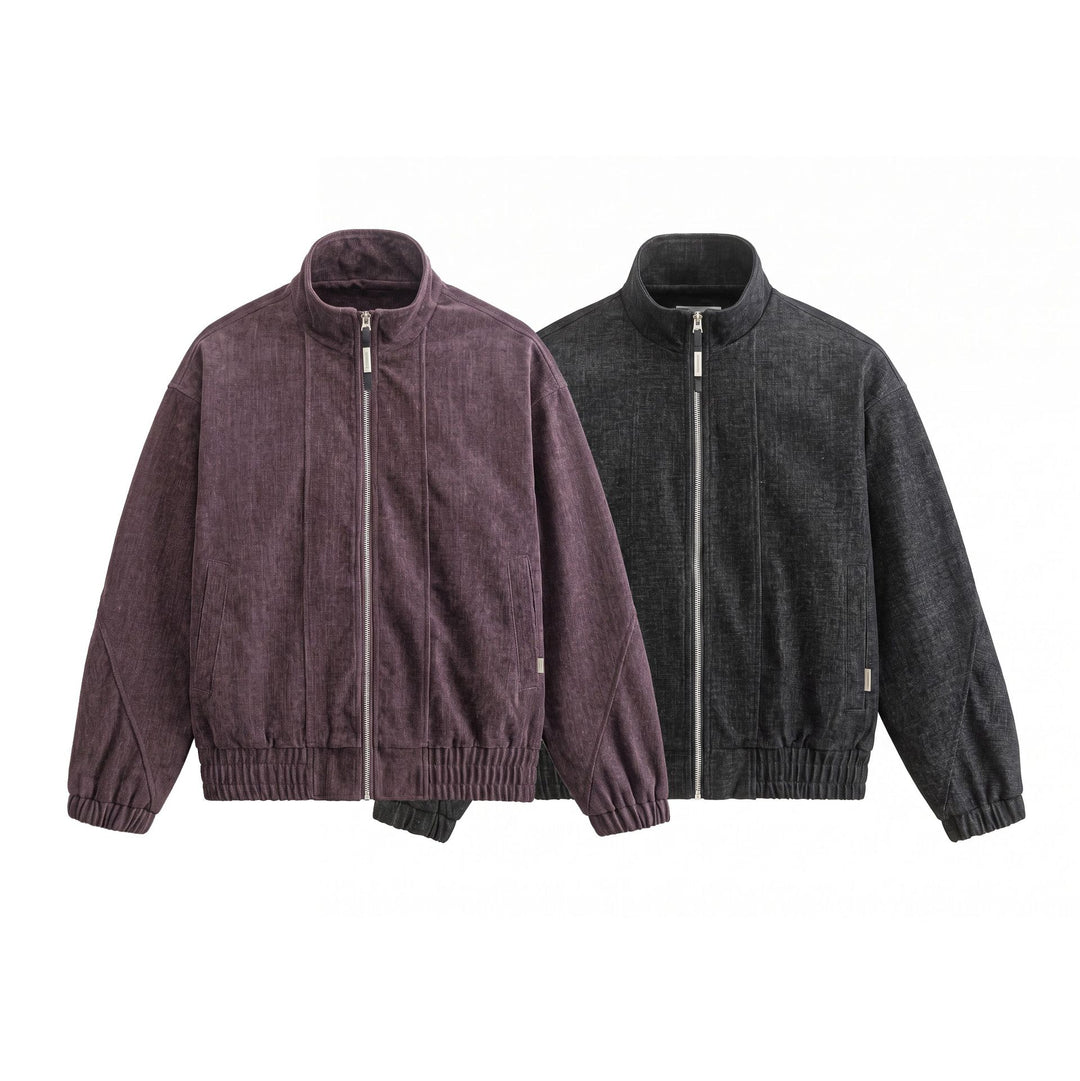 Unisex Boxy‑Bomberjacke aus strukturiertem Denim‑Optik mit hohem Stehkragen Drune