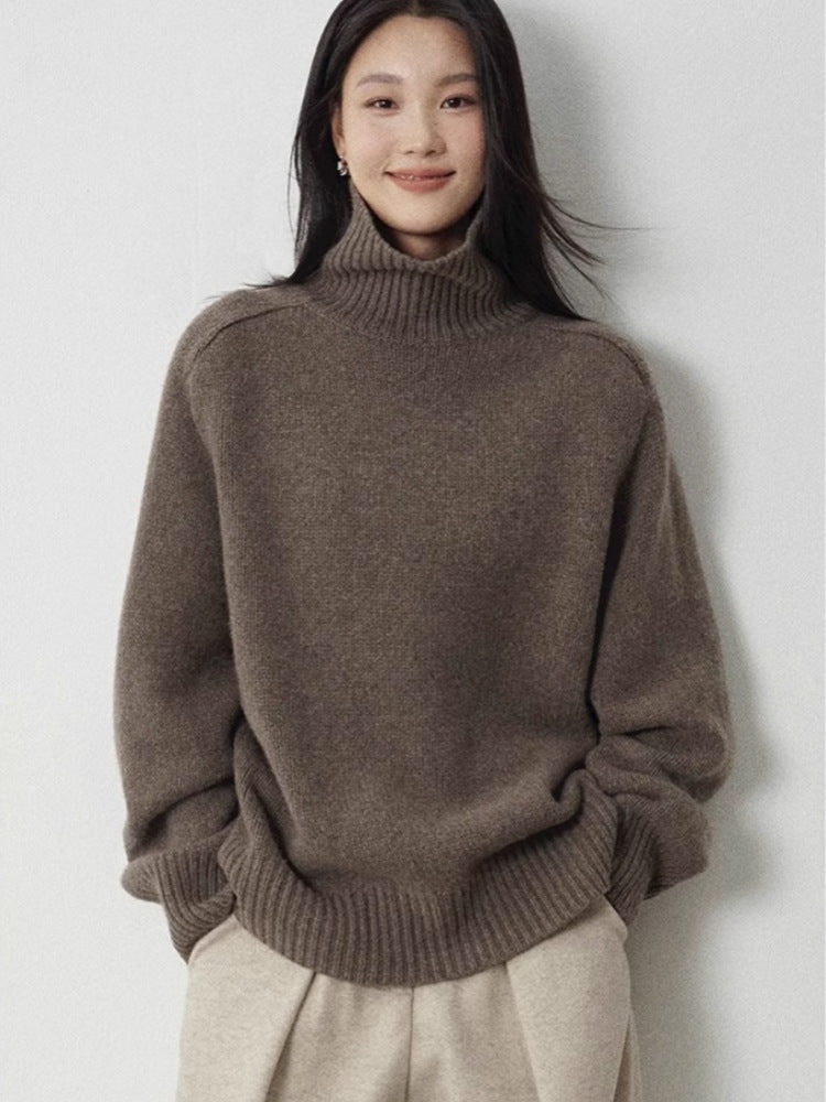 Damen Rollkragenpullover aus feinem Wollmix mit geradem Schnitt und breitem Rippkragen Drune
