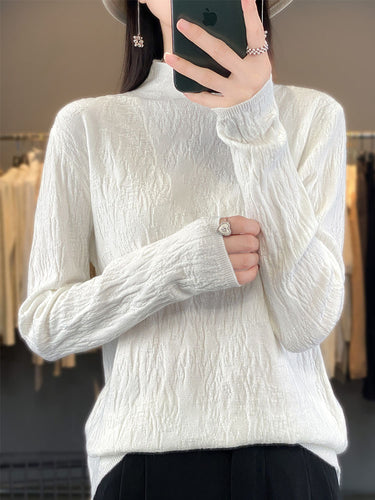 Damen Strukturierter Feinstrick-Pullover mit kurzem Stehkragen und Crinkle-Optik Drune