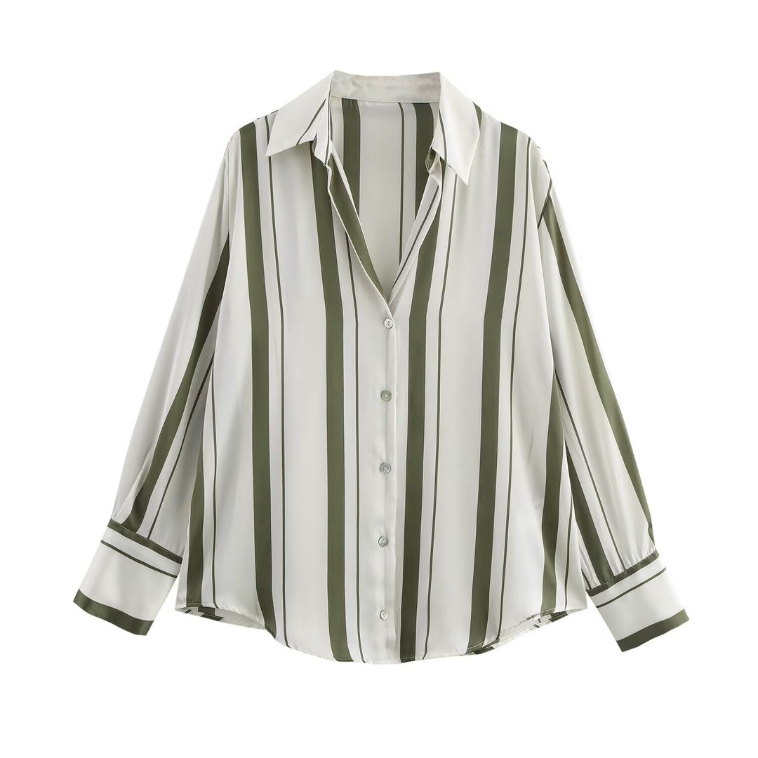 Damen Oversized Satinbluse mit Hemdkragen und breiten Manschetten Drune