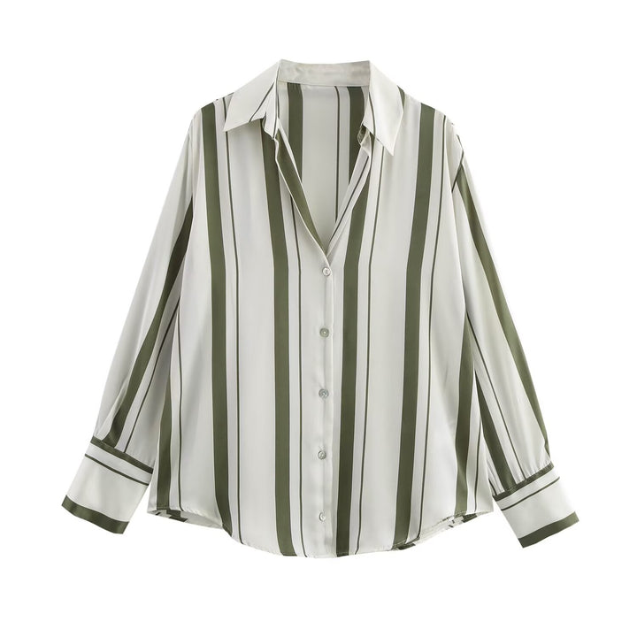 Damen Oversized Satinbluse mit Hemdkragen und breiten Manschetten Drune