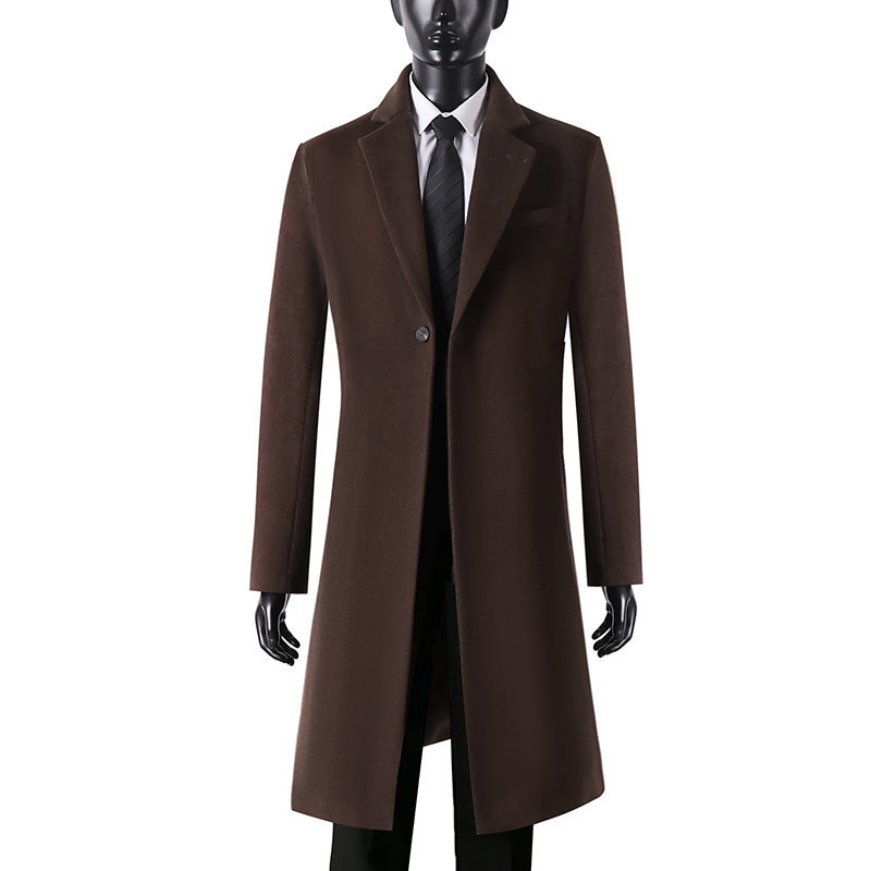 Herren Eleganter Longcoat aus Wollmix mit schmaler Silhouette und Ein-Knopf‑Verschluss Drune