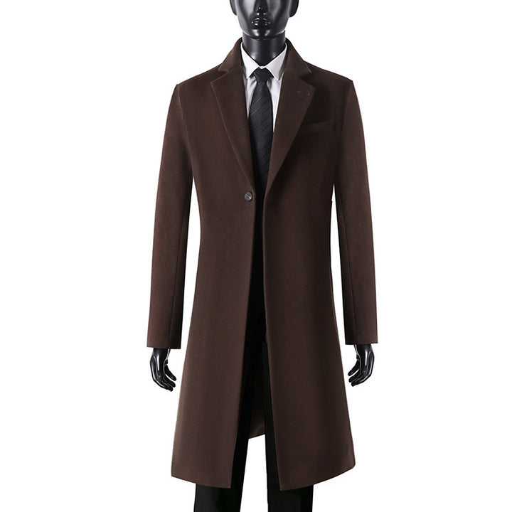 Herren Eleganter Longcoat aus Wollmix mit schmaler Silhouette und Ein-Knopf‑Verschluss Drune