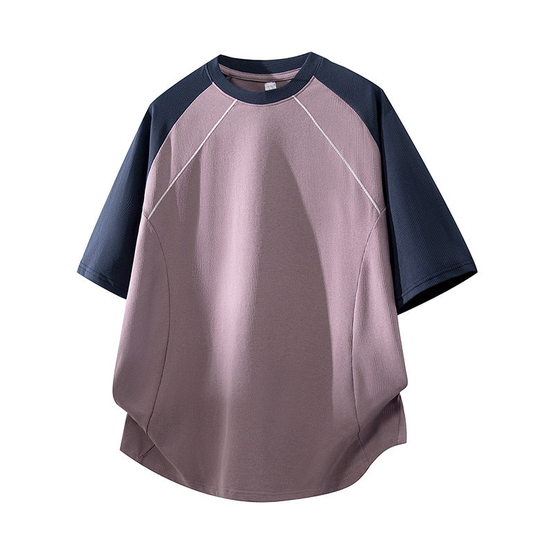 Herren Sportives Oversize Waffelstruktur-Raglan-T-Shirt mit Kontrastärmeln und atmungsaktivem Funktionsjersey Drune