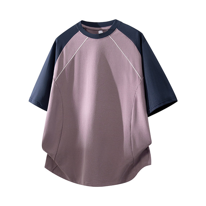 Herren Sportives Oversize Waffelstruktur-Raglan-T-Shirt mit Kontrastärmeln und atmungsaktivem Funktionsjersey Drune