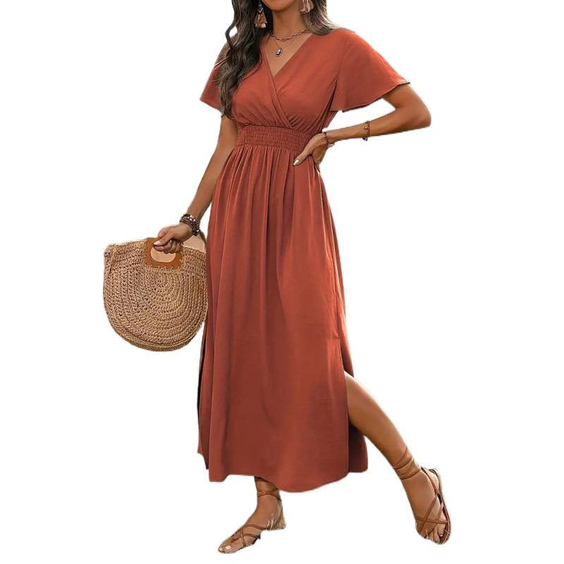 Damen Maxikleid mit fließendem Schnitt und Wickeldetails Drune