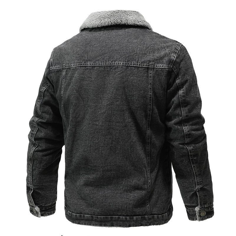 Herren Vintage Denimjacke mit Sherpa-Futter, Hemdkragen und funktionalen Taschen Drune