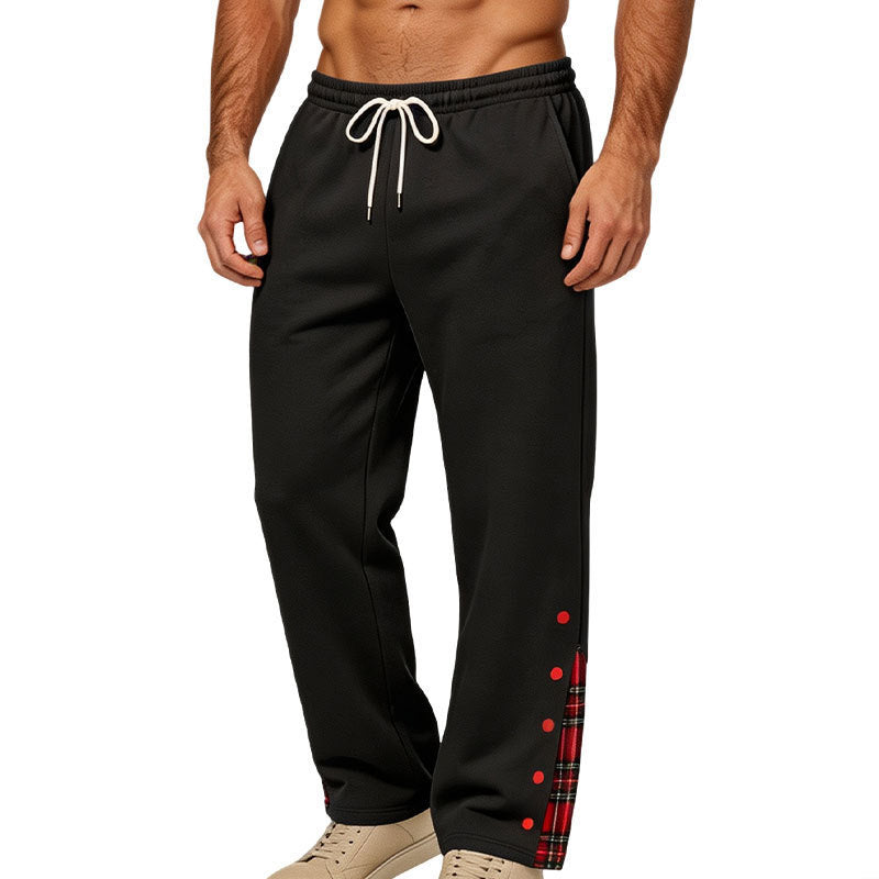 Herren weite Jogginghose mit Karobesatz und Druckknopf-Detail Drune