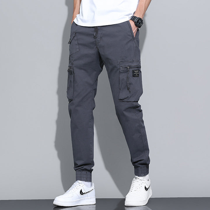 Herren Tapered-Utility-Cargohose mit elastischem Tunnelzugbund, großen Klapp­taschen und gerippten Bündchen Drune