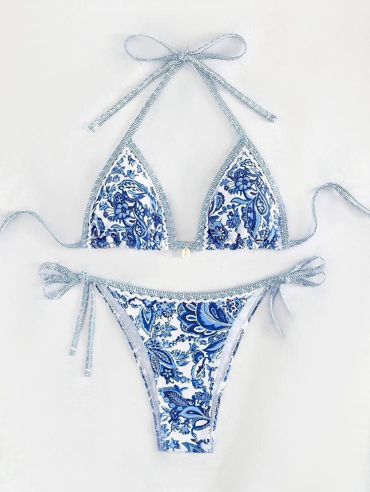 Damen Triangel-Bikini mit floralem Vintage-Muster Drune