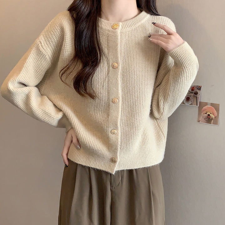 Damen Kuschelige Strickjacke mit feinem Strukturmuster und Knopfdetails Drune