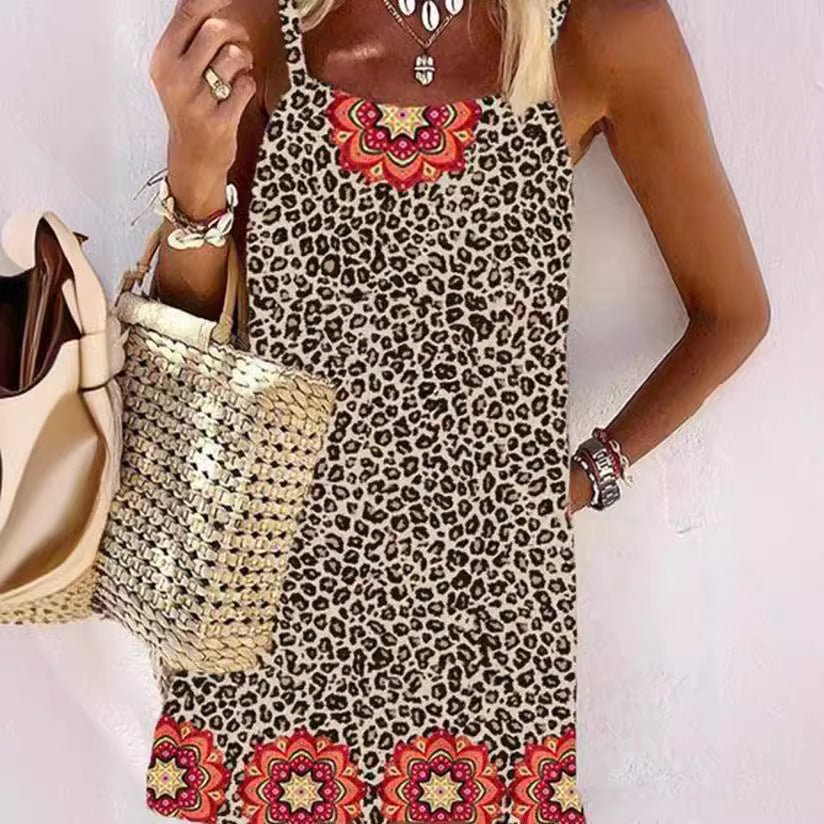 Damen Sommerliches Kleid mit leopardenmotiv und floralem Saum Drune