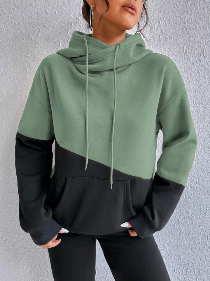 Damen lässiger Kapuzenpullover mit Farbblock-Design Drune