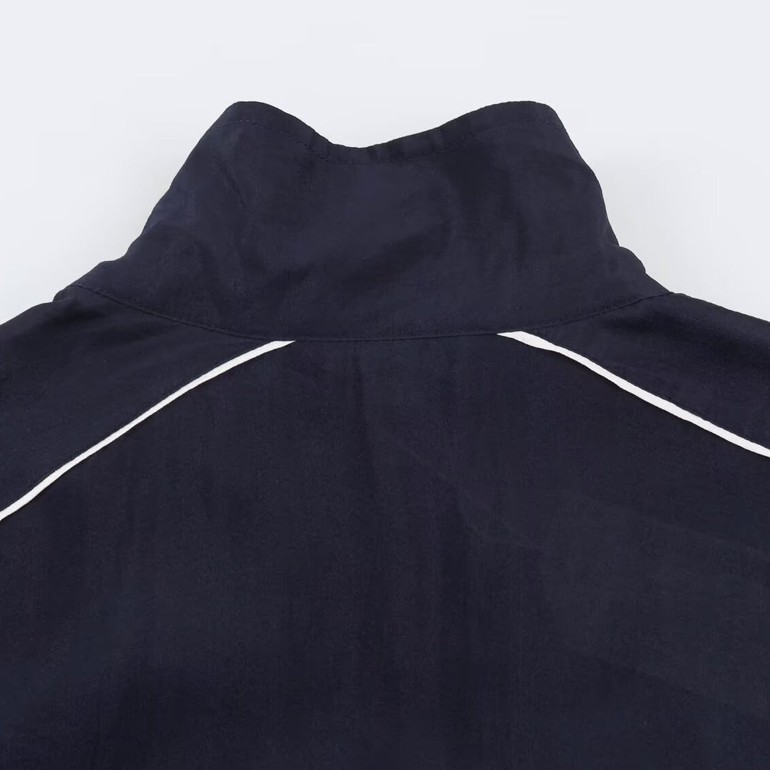 Damen Cropped Windbreaker-Jacke mit hohem Funnelkragen, Kontrastpaspel und elastischem Saum Drune