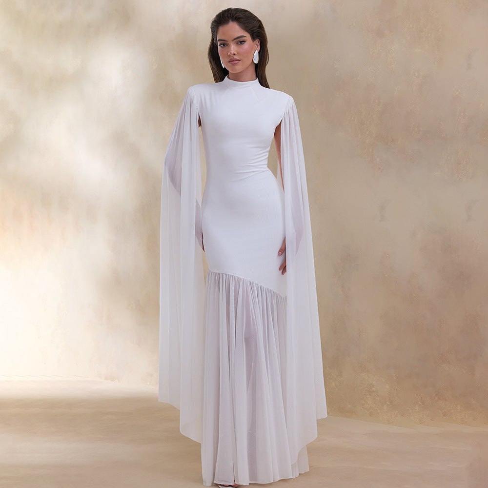 Damen Elegantes Maxikleid mit fließendem Stoff und ausgefallenen Ärmeln Drune