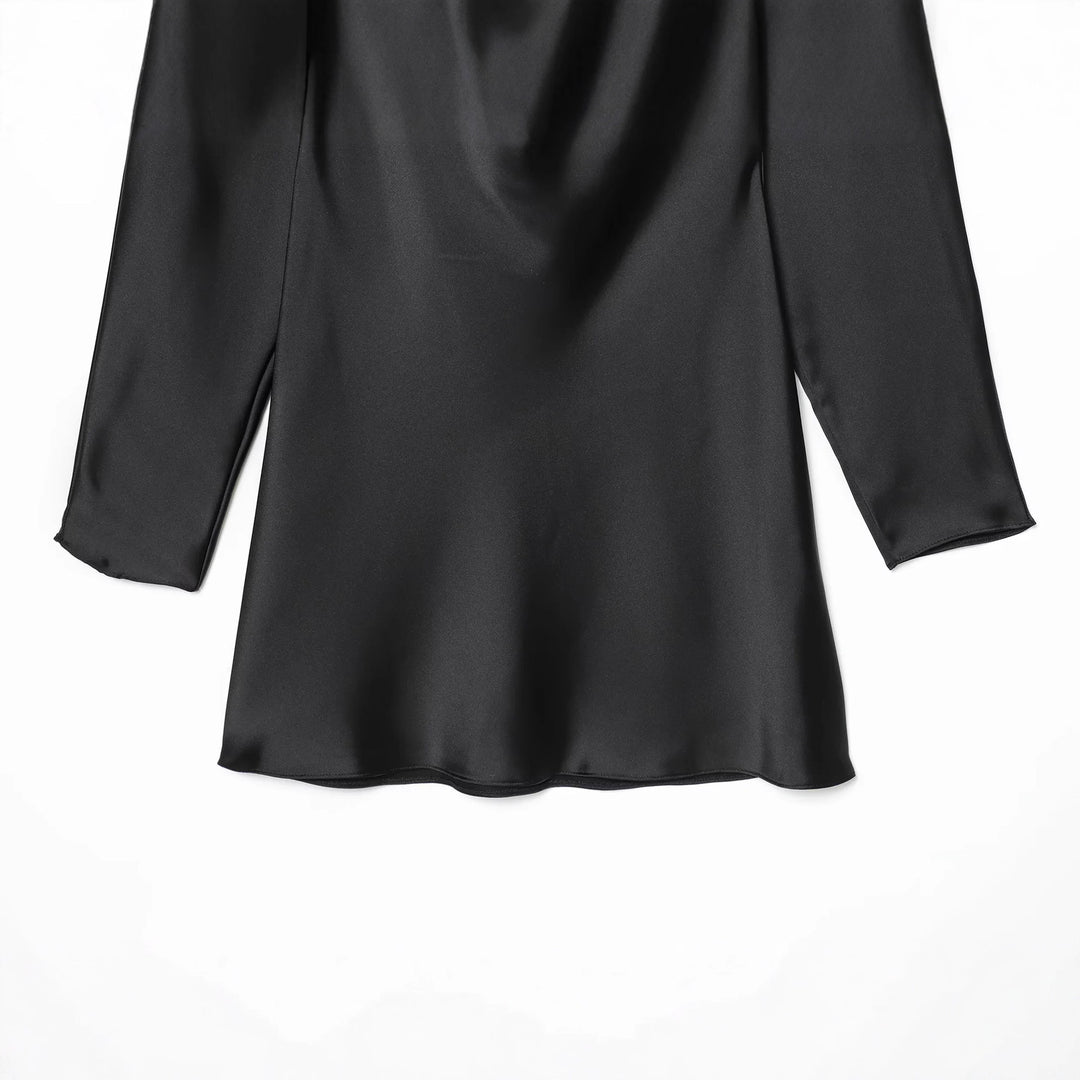 Damen nan satiniertes Minikleid mit tiefem Wasserfallrücken, Kordelbindung und langen Ärmeln Drune