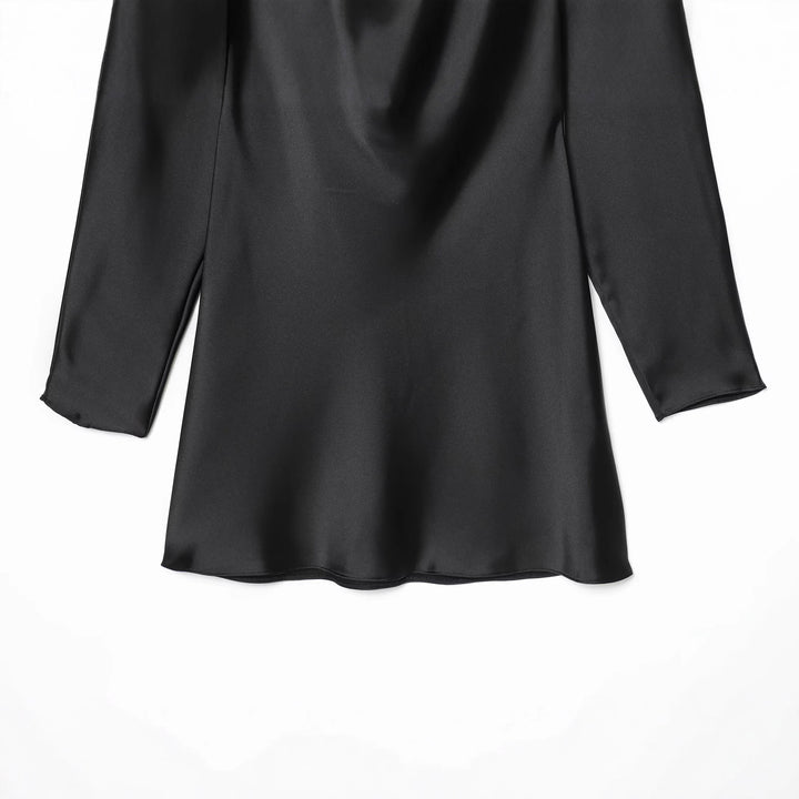 Damen nan satiniertes Minikleid mit tiefem Wasserfallrücken, Kordelbindung und langen Ärmeln Drune