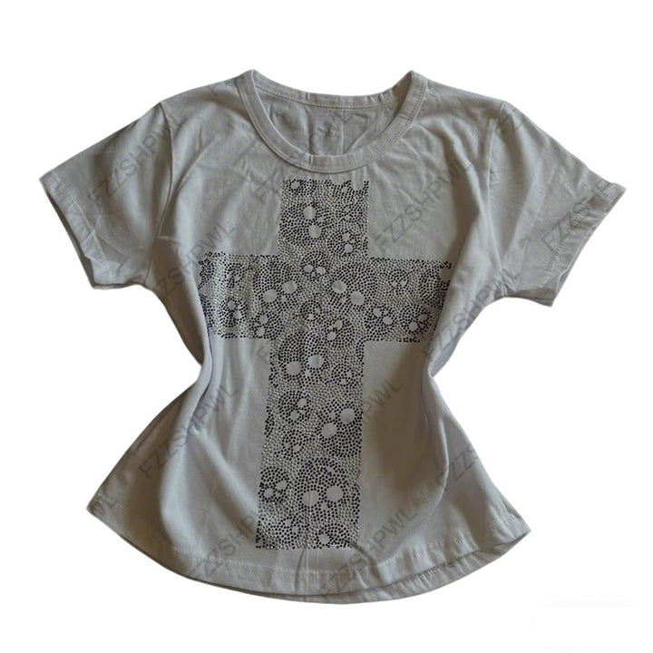 Damen T-Shirt mit kreativem Kreuzdruck Drune