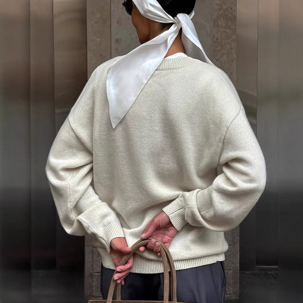 Damen Oversize V-Ausschnitt Pullover aus Kaschmir-Mix mit geripptem Saum Drune