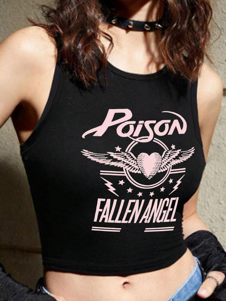 Damen Crop-Top mit auffälligem Grafikdesign und edgy Schriftzug Drune
