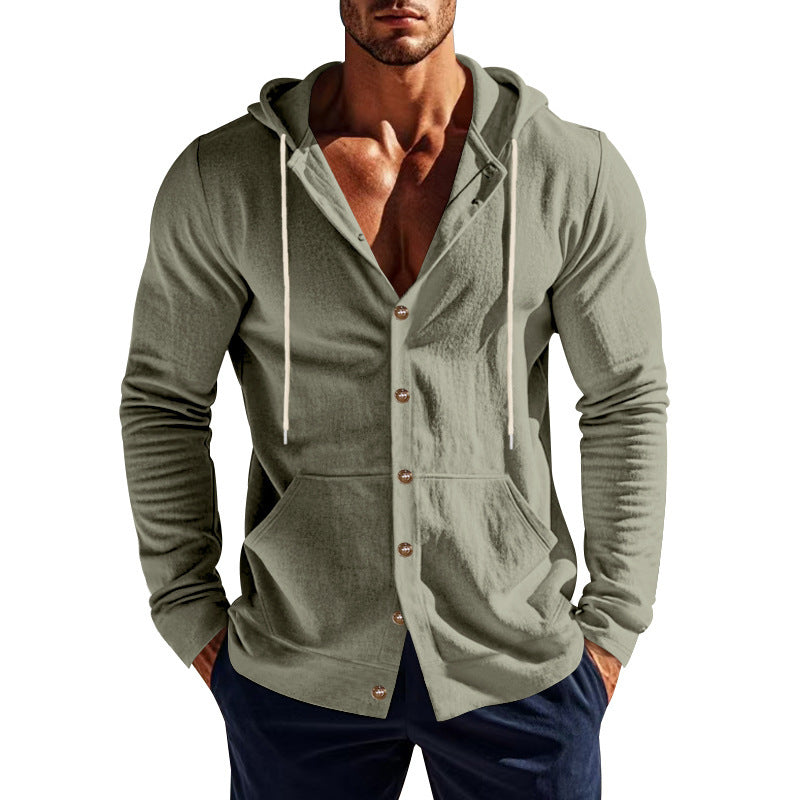 Herren nan Kapuzenknopfjacke aus Baumwollmischung slim fit mit Kängurutasche Drune