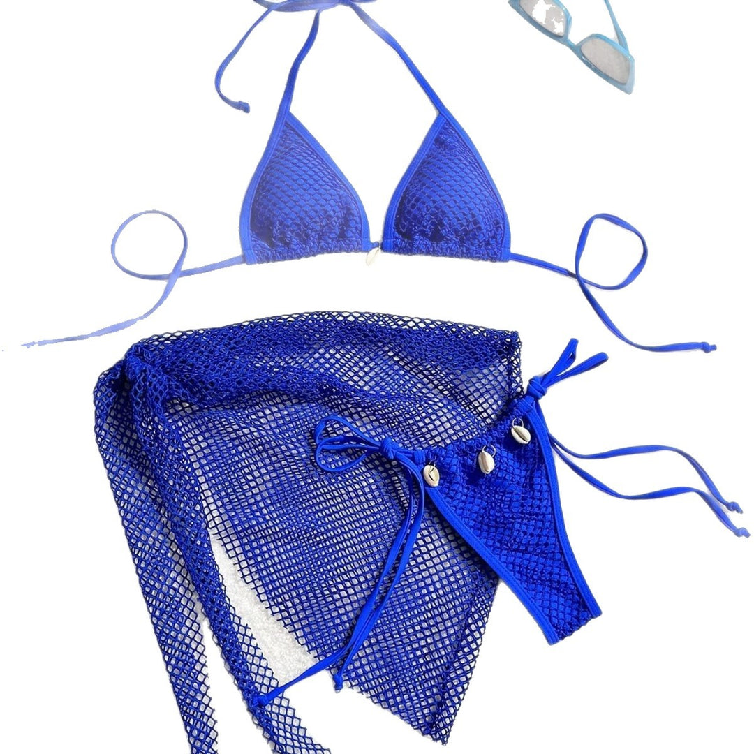 Damen Triangel-Bikini mit transparentem Netzgewebe und Schnürdetails Drune