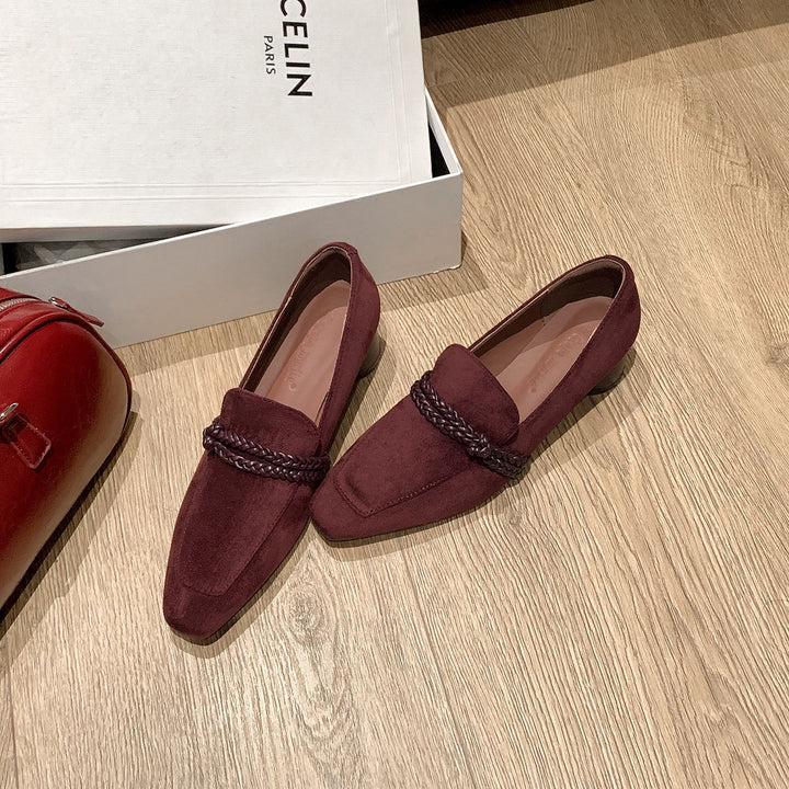 Damen Veloursleder-Loafer mit geflochtenem Riemendetail und niedrigem Blockabsatz Drune