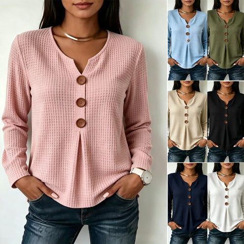 Damen Modisches Langarmshirt mit Knopfdetails Drune
