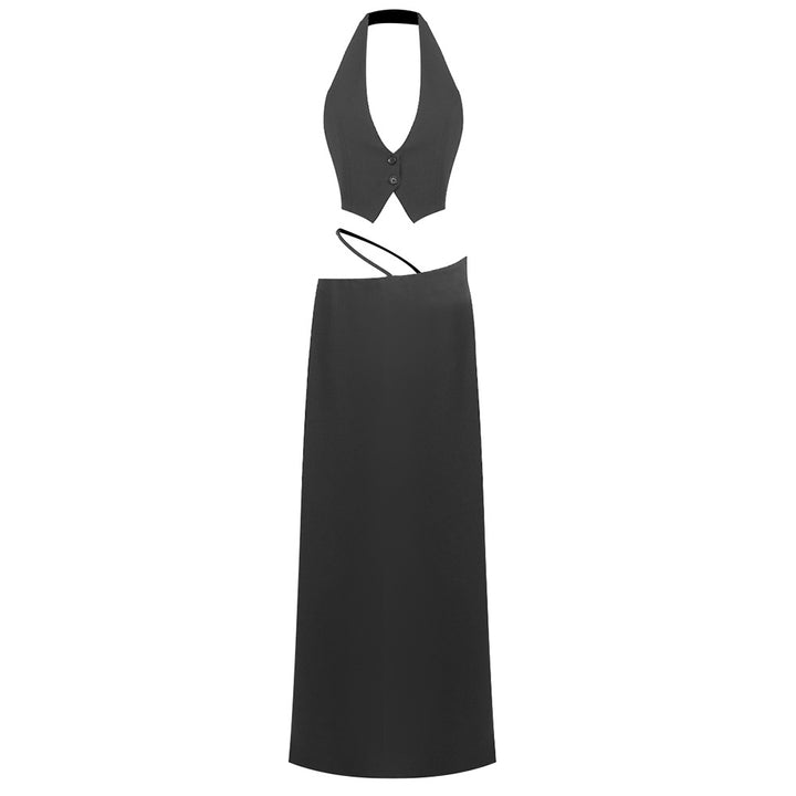 Damen Elegantes Crop-Top mit Maxirock Drune