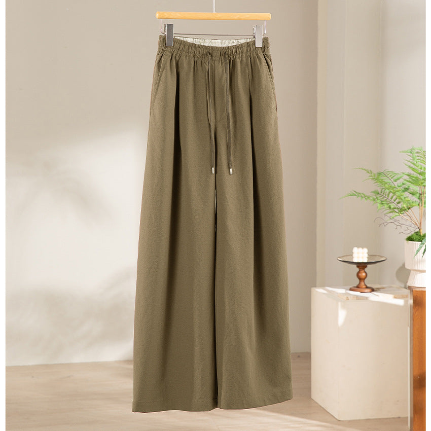 Damen Weite Tunnelzug-Hose mit Elastikbund, geradem Bein und Eingrifftaschen Drune