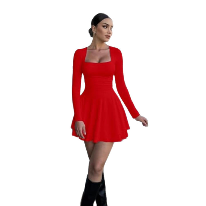 Damen Figurbetontes Jersey-Minikleid mit quadratischem Ausschnitt, taillierter Passform und Stufenrock Drune
