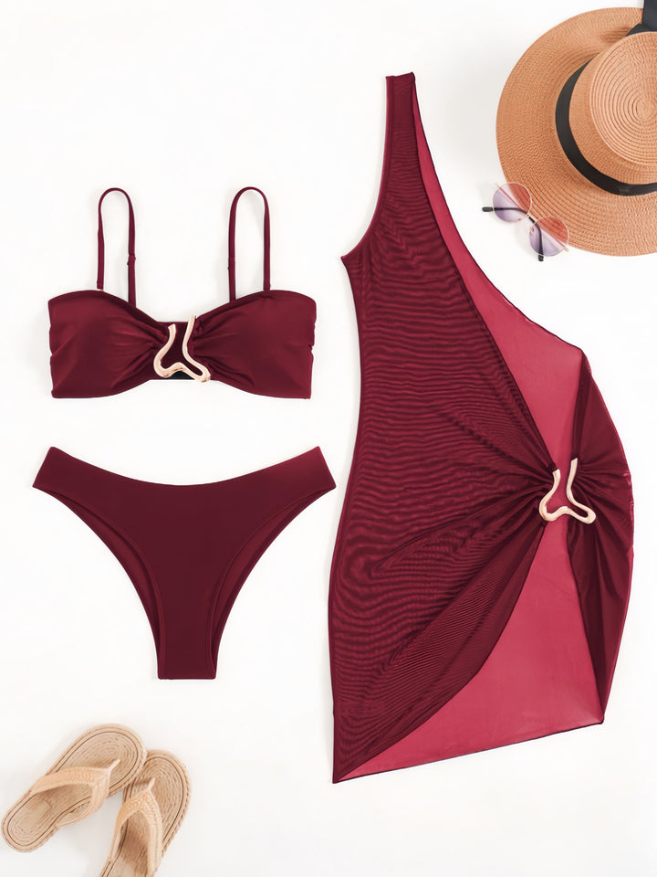 Damen Bandeau-Bikini mit transparentem Cover-Up Drune