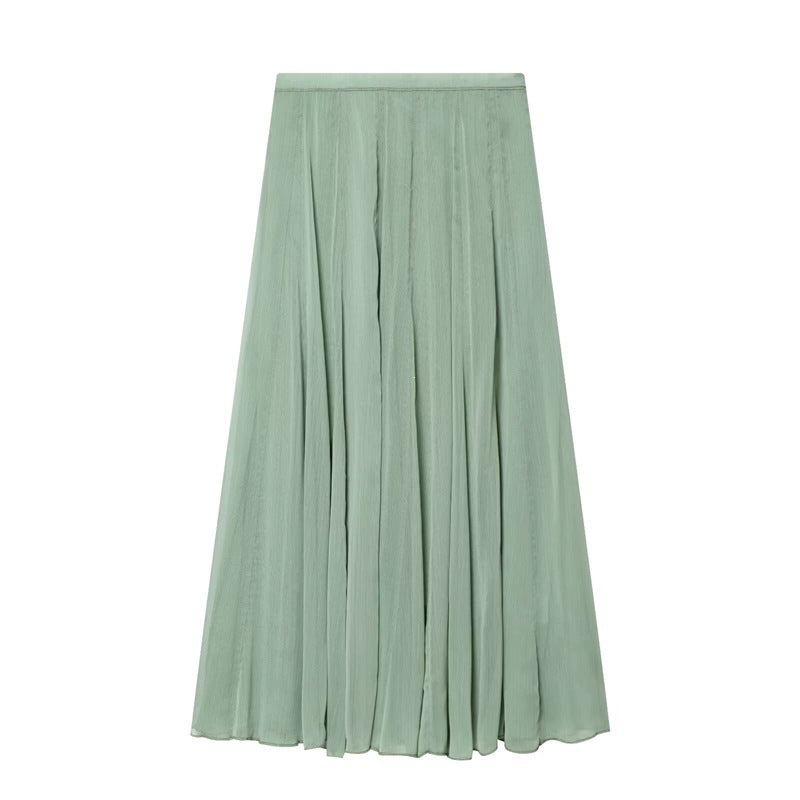 Damen Maxirock aus plissiertem Chiffon mit hohem Bund und fließender A-Linie Drune