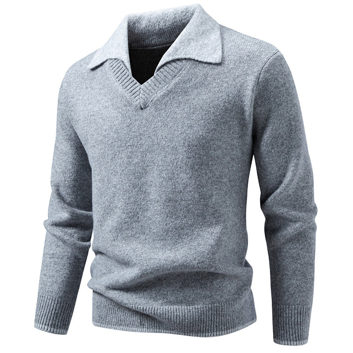 Herren Feinstrickpullover mit Hemdkragen und V‑Ausschnitt Drune