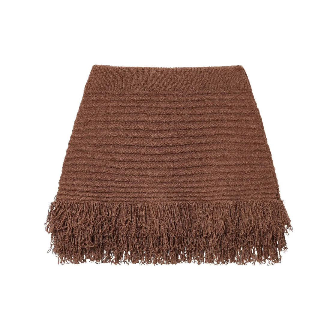 Damen Kurzarm-Strickjacke mit fransigem Saum und dekorativen Knöpfen Drune