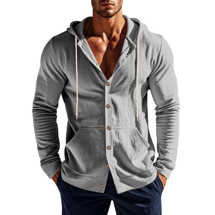 Herren nan Kapuzenknopfjacke aus Baumwollmischung slim fit mit Kängurutasche Drune