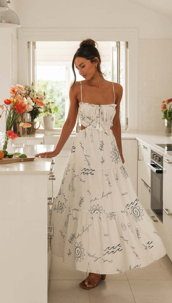Damen Maxikleid mit verstellbaren Trägern und elastischem Oberteil Drune