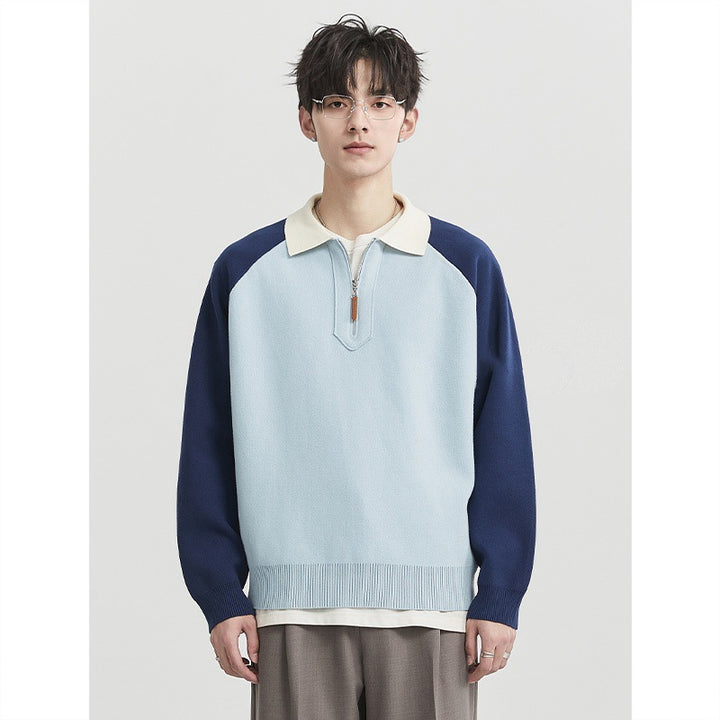 Herren Halbzip-Pullover mit Polokragen und Colourblock-Ärmeln Drune