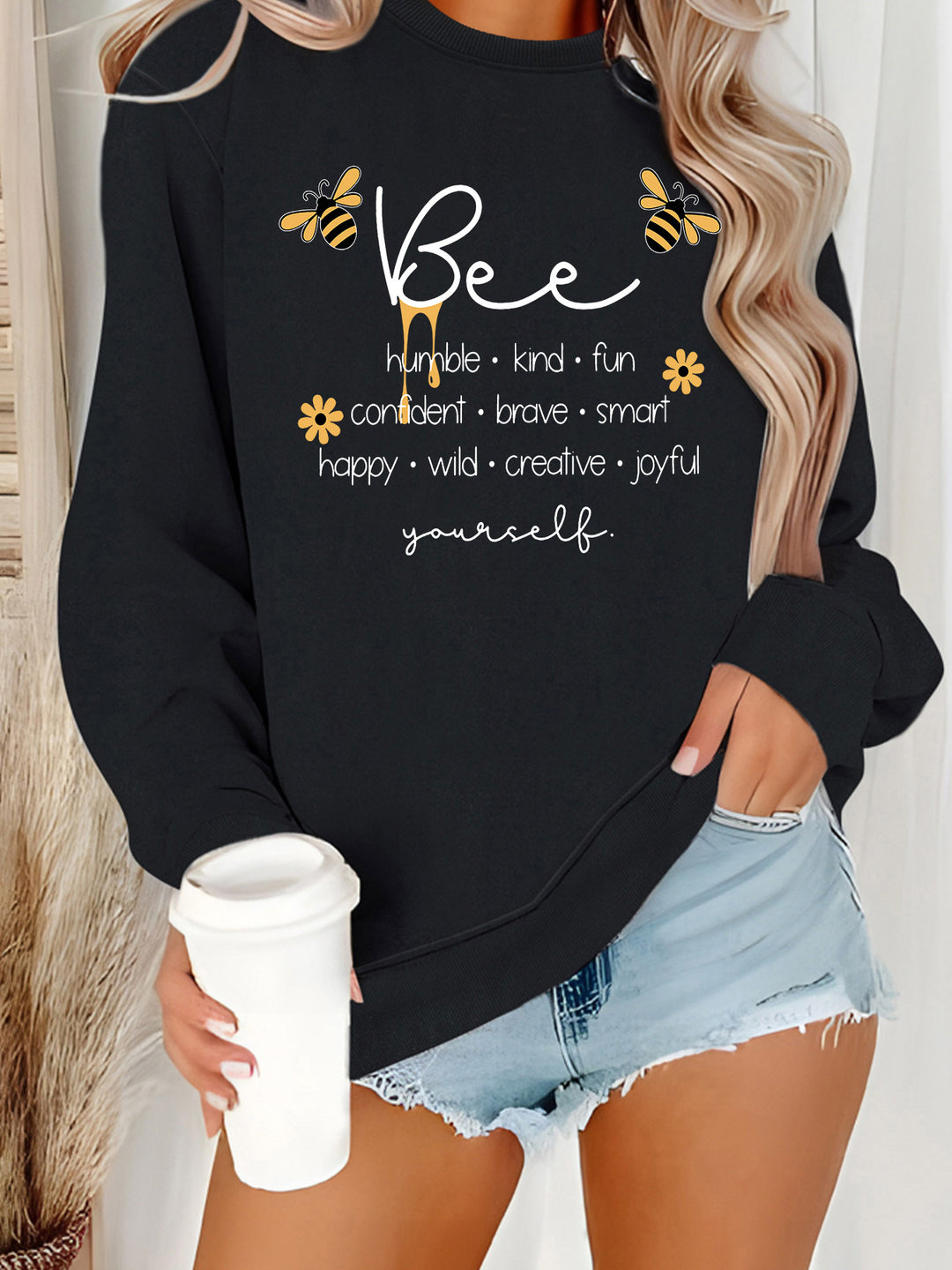 Damen Sweatshirt mit inspirierendem Bienenmotiv und positiven Affirmationen Drune